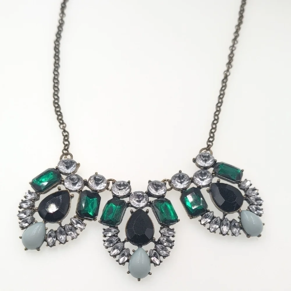 J. Crew Green and Black Ornate Necklace